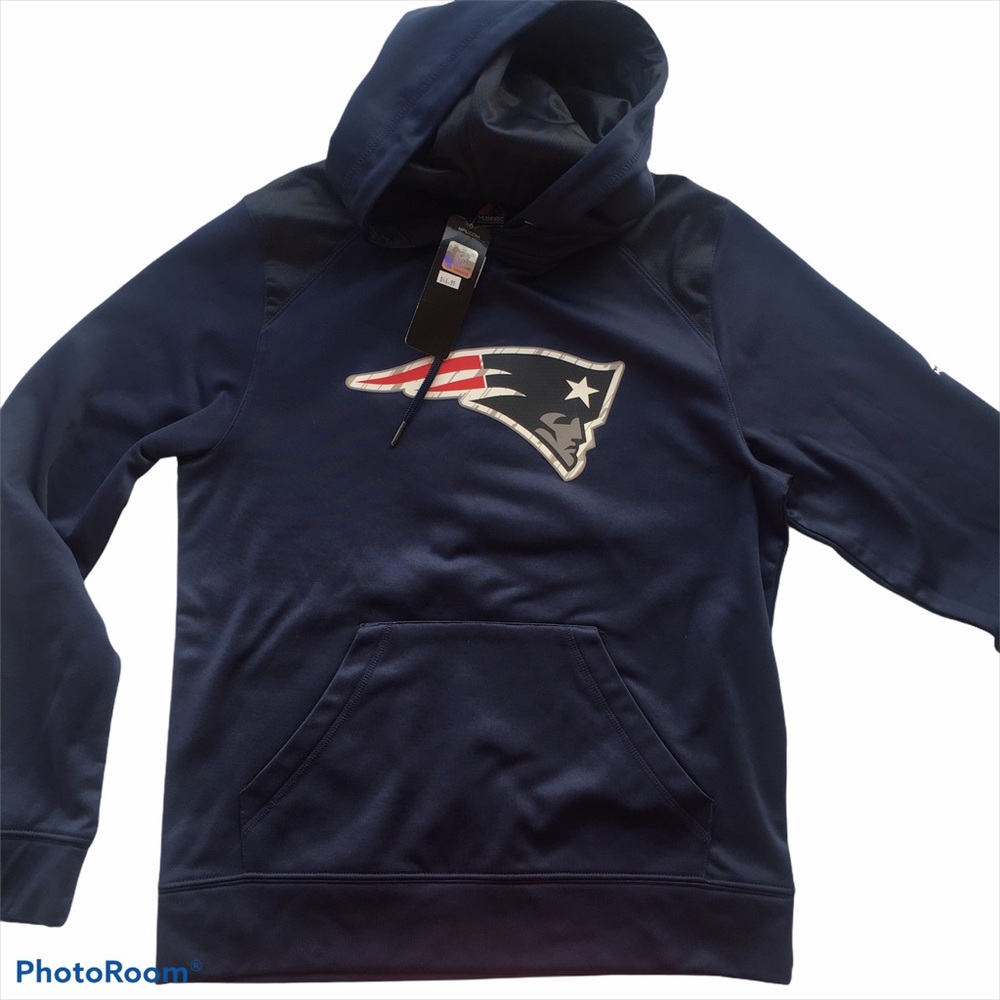 NWT New England Patriots Majestic Therma Hoodie Small Sweatshirt Navy Multi